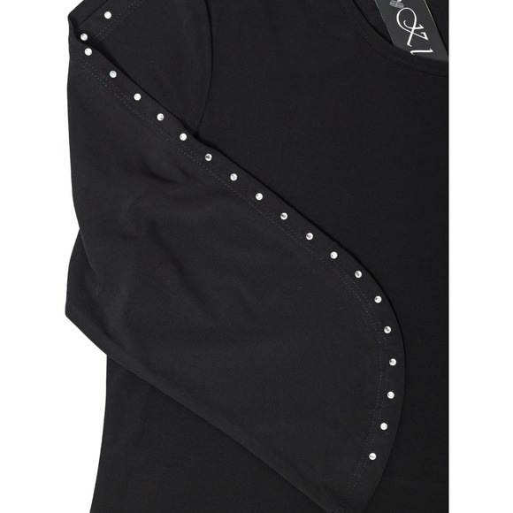 Women's Black Dressy Top Cutout Rhinestone Sleeves 3/4 Sleeves Scoop Neck NWT - Picture 3 of 6